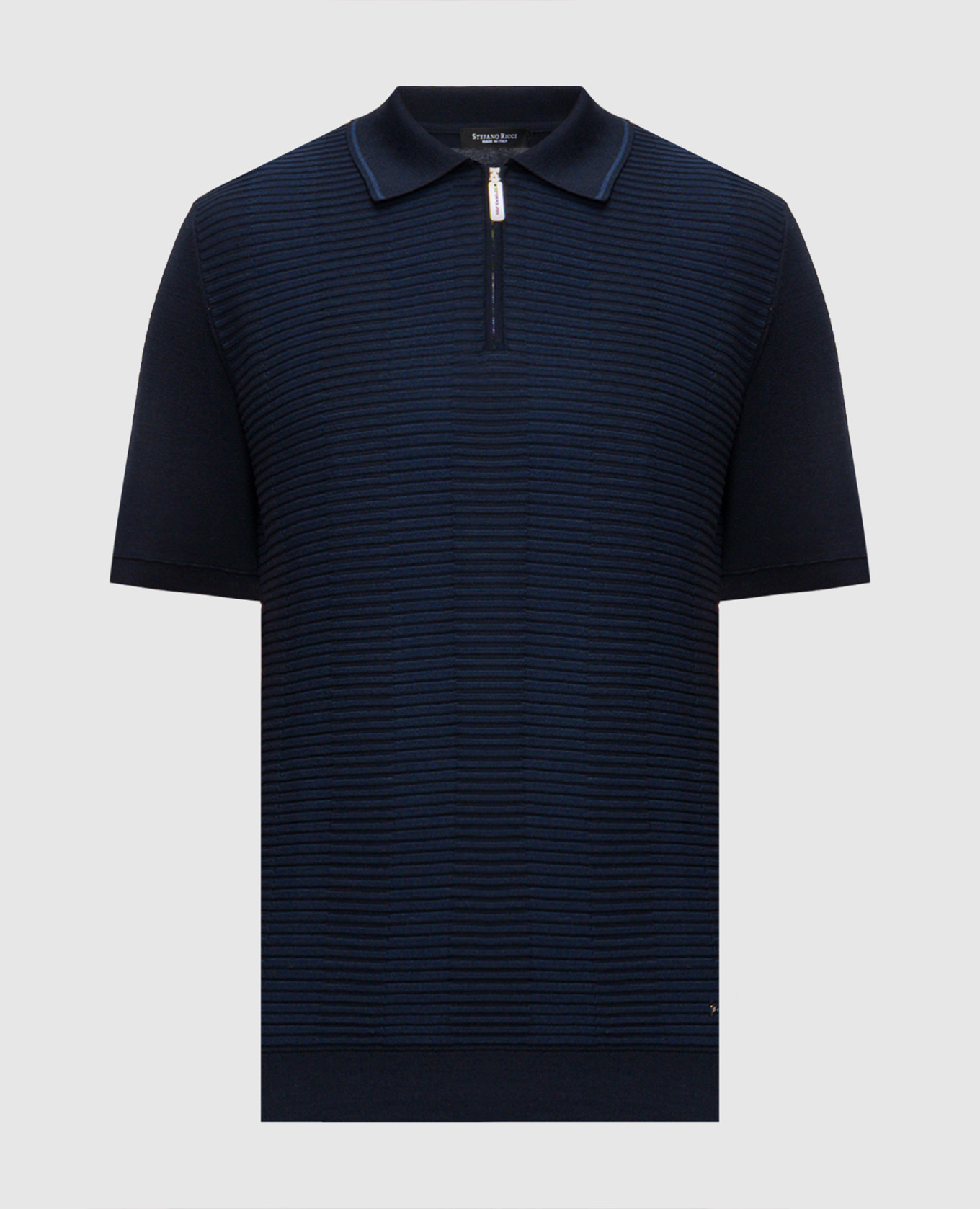 Blue polo shirt with patterned silk