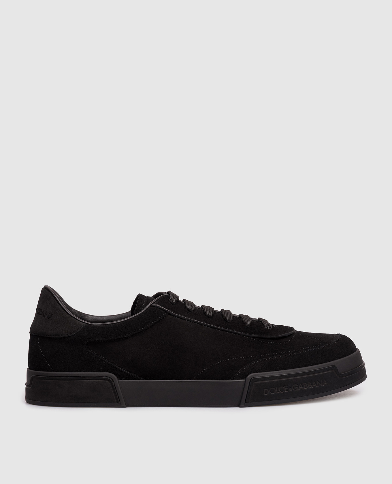 Black suede sneakers with embossed logo