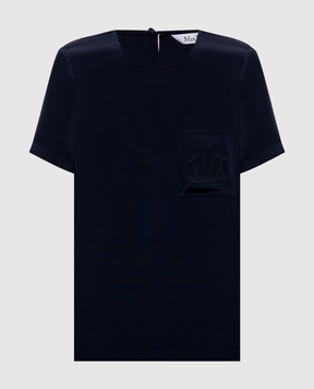 Max Mara Blue silk top with monogram embroidery MXMPAGANO