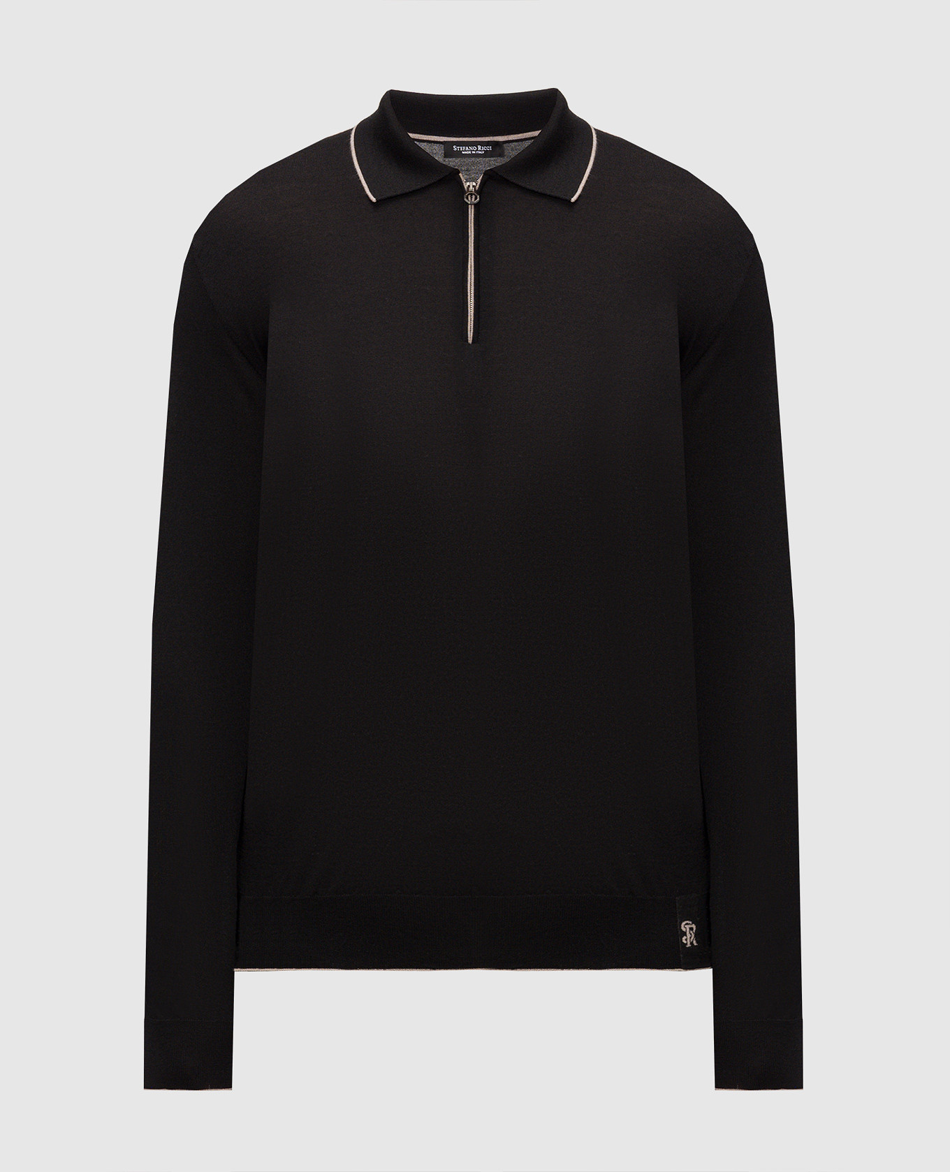Black wool, silk and cashmere polo with monogram