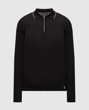 Stefano Ricci Black wool, silk and cashmere polo with monogram KE08004P30E26374