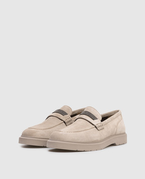 Brunello Cucinelli Beige suede loafers with monil chain MZSFG2370