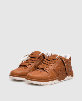 Off-White Out Of Office brown leather sneakers OF05734201