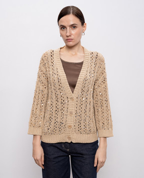 Peserico Beige openwork cardigan with sequins A99095F039117B