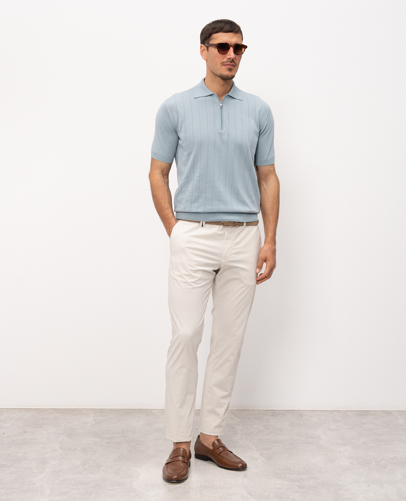 Blue polo shirt with perforated stripes Bilancioni 2