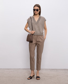 Brunello Cucinelli Brown linen vest with sequins MDT746402