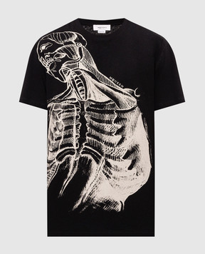 Alexander McQueen Black Sketch Anatomy T-shirt with linen 873661QTAEX
