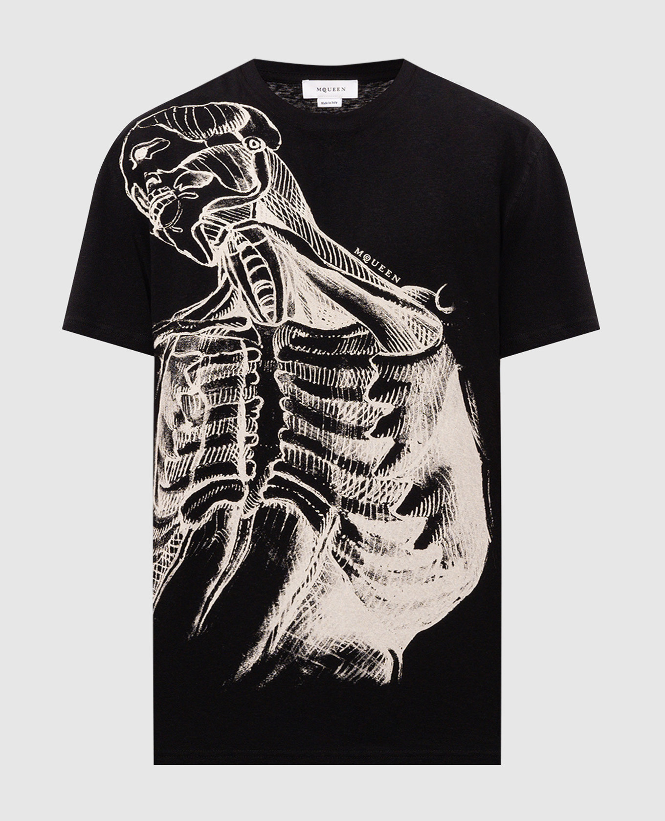Black Sketch Anatomy T-shirt with linen Alexander McQueen