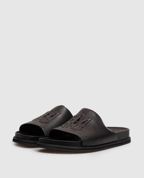 AMIRI Black leather flip-flops with textured monogram AMCSCA1010