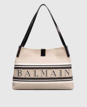 Balmain Beige Release tote bag with logo pattern GN1FF034TJBR