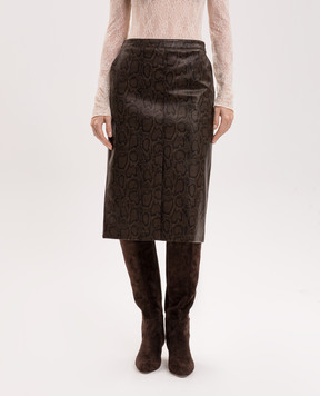 Twinset Brown skirt with reptile leather print 262TT2281