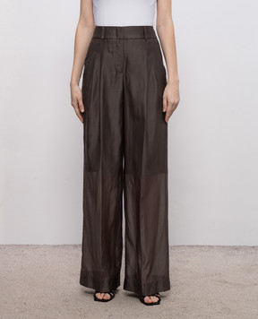 Peserico Brown silk pants with branded patch A04092D08372