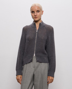 Peserico Gray alpaca wool cardigan A99225F07A9336
