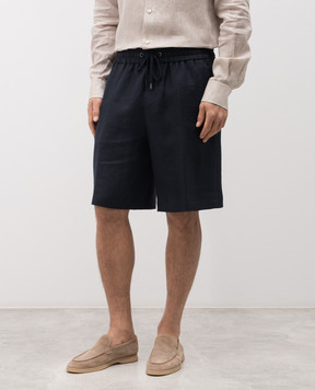 Peserico Blue linen shorts with logo R54235D02606