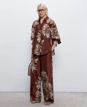 Brunello Cucinelli Brown printed silk pants MQ967P9229