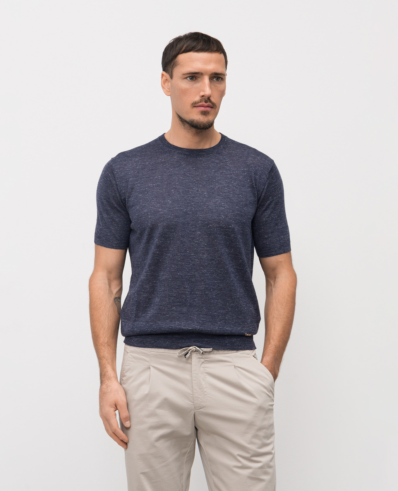 Blue cashmere, silk and hemp t-shirt Enrico Mandelli 3