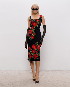 Dolce&Gabbana Black dress with printed silk F622MTFSA9R