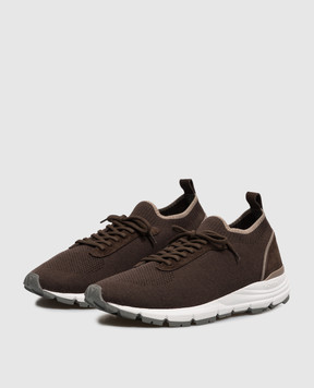 Peserico Brown combination sneakers with logo print R79081C0CC914