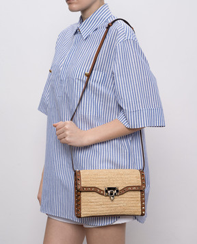 Valentino Beige Rockstud raffia crossbody bag 8W2B0R43UEN