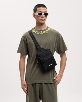 Palm Angels Black sling bag with logo patch PMNQ01ES26FAB001