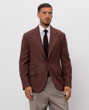 Brunello Cucinelli Tailor Cavallo brown cashmere check jacket MV4667BWD1