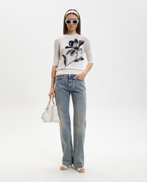 Ermanno Scervino White cashmere top with floral print D485L360STFWI