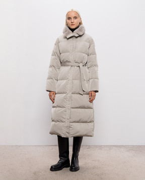 Be Florence Beige elongated down jacket with mink collar BE2642