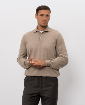 Brunello Cucinelli Beige wool and cashmere polo shirt M2400295