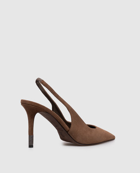 Brunello Cucinelli Brown suede slingbacks with monil chain MZSFC3256P