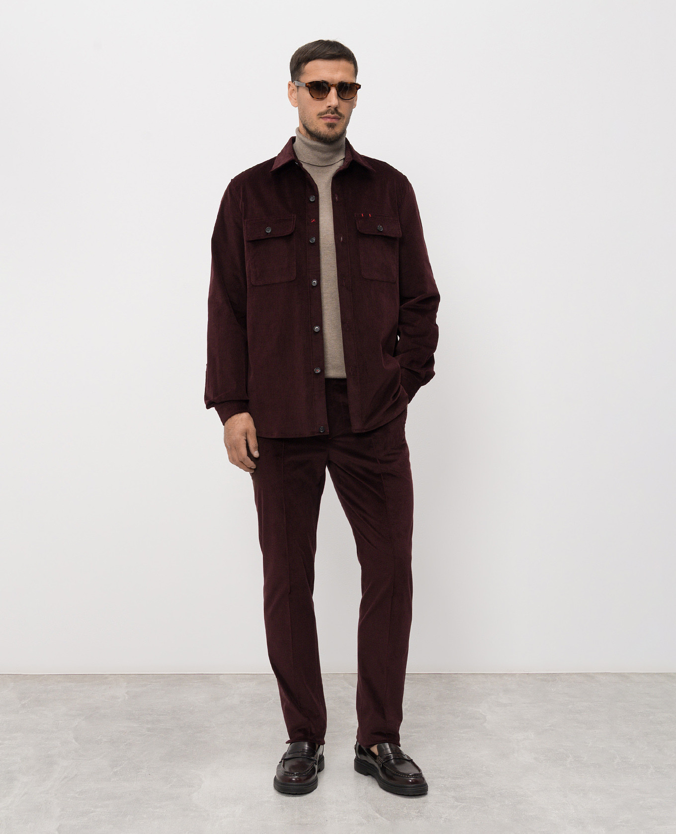 Burgundy corduroy pants with wool ISAIA 2