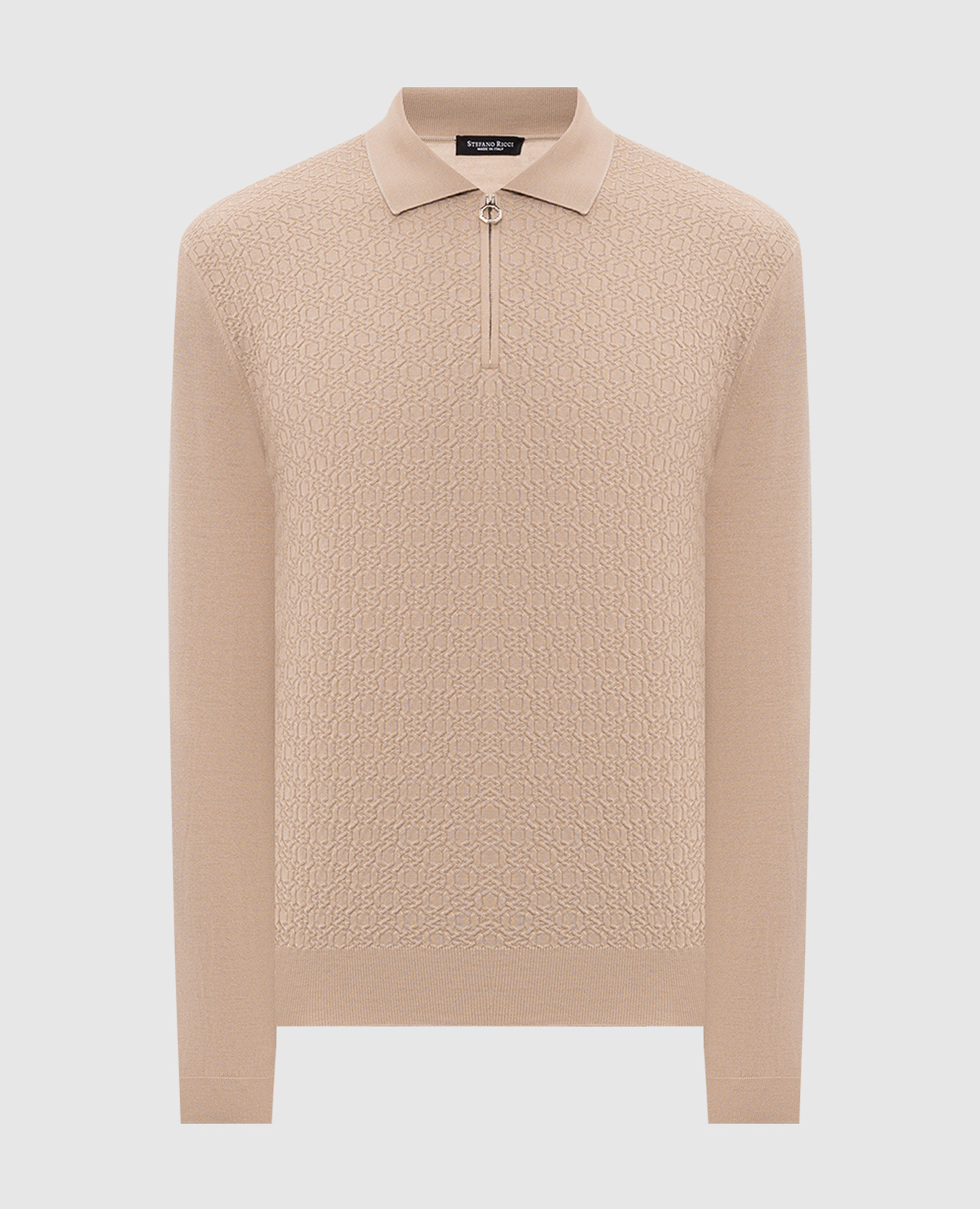 Beige wool and silk polo shirt