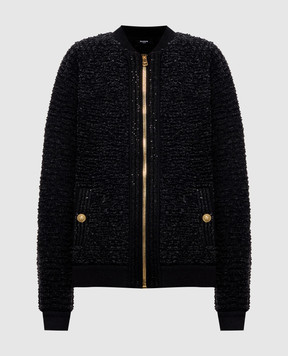 Balmain Black tweed cardigan with merino wool HF1TFB20KK12