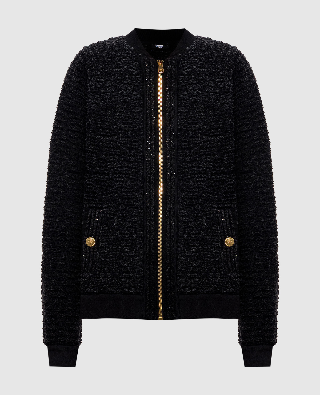 Black tweed cardigan with merino wool Balmain