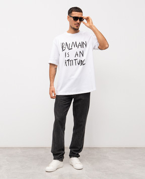 Balmain White T-shirt with contrast print GH1EG225GF40