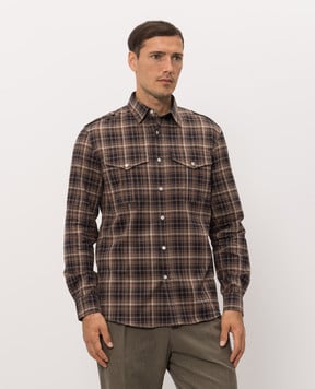 Brunello Cucinelli Brown checkered shirt MY6543059