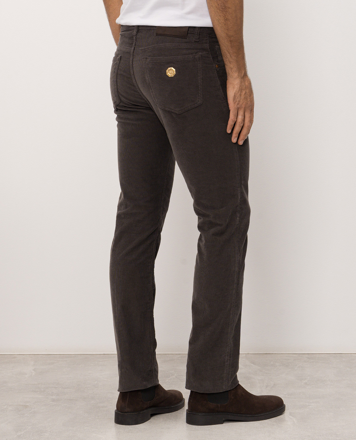 Brown corduroy pants with logo patch Stefano Ricci 4