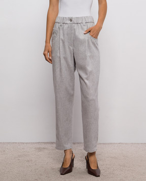 Brunello Cucinelli Gray wool pants with monil chain MP549P9148