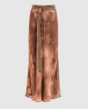 Masnada Brown printed skirt with belt 8015