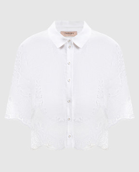 Twinset White linen blouse with lace 261TT2181