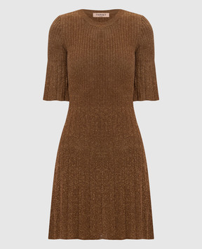 Twinset Brown ribbed dress with lurex 261TP3040