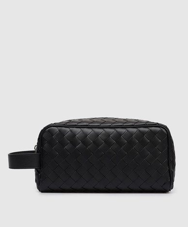 Black Intrecciato leather toiletry bag