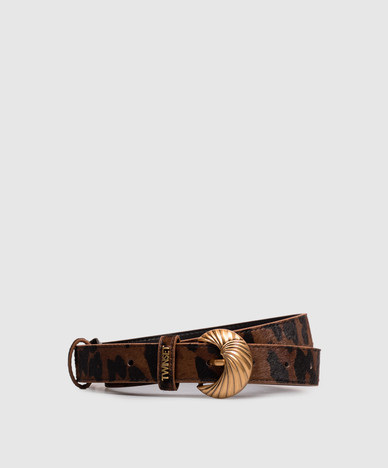 Brown leopard print napped leather belt