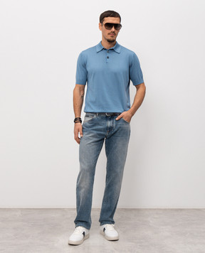 Dolce&Gabbana Blue silk polo shirt with DG logo embroidery GXZ02ZJBSO5