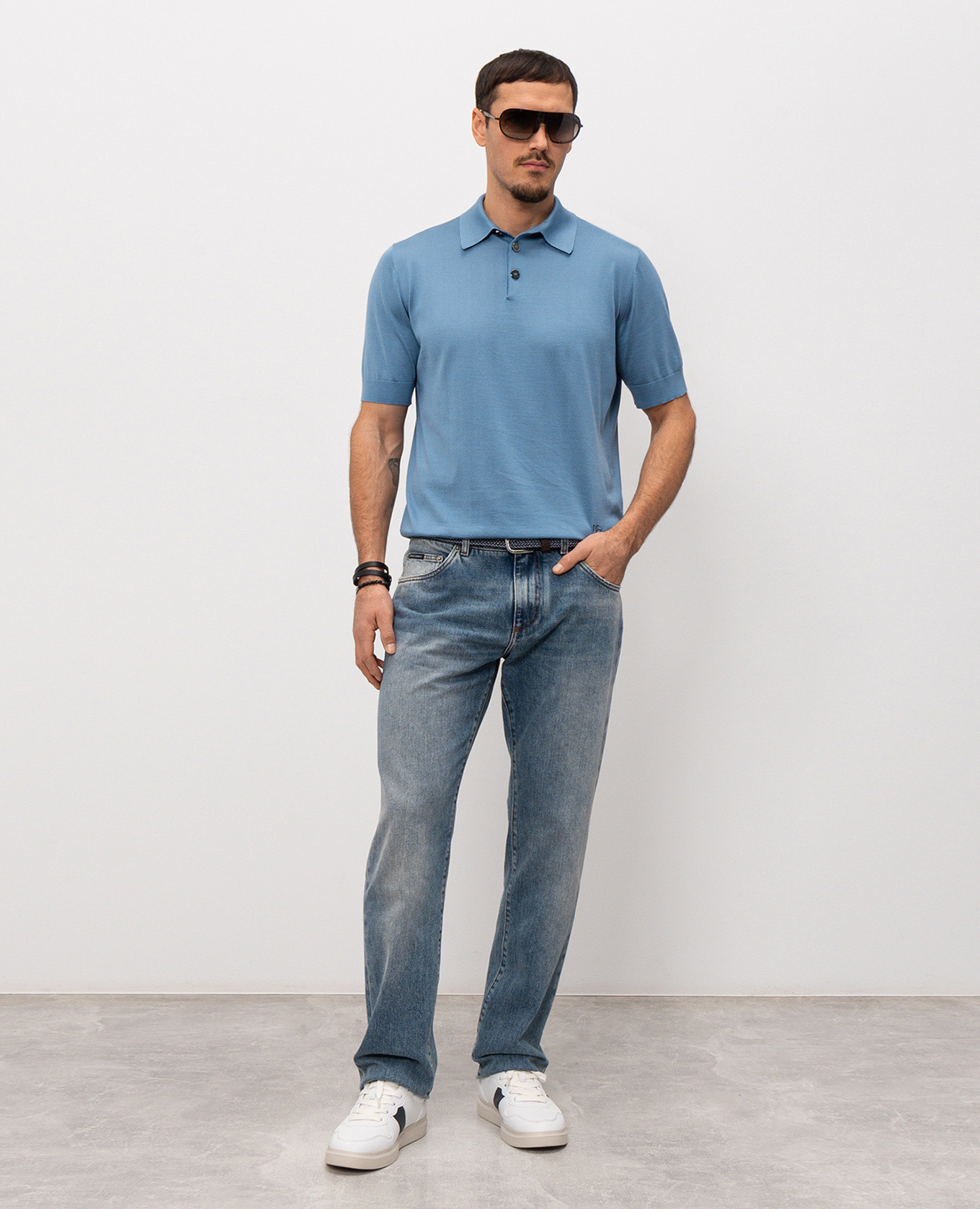 

Blue silk polo shirt with DG logo embroidery Dolce&Gabbana, Light blue