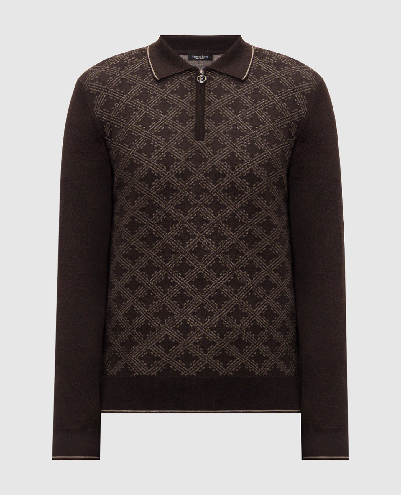 Brown cashmere and silk polo shirt