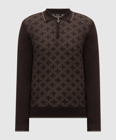 Brown cashmere and silk polo shirt