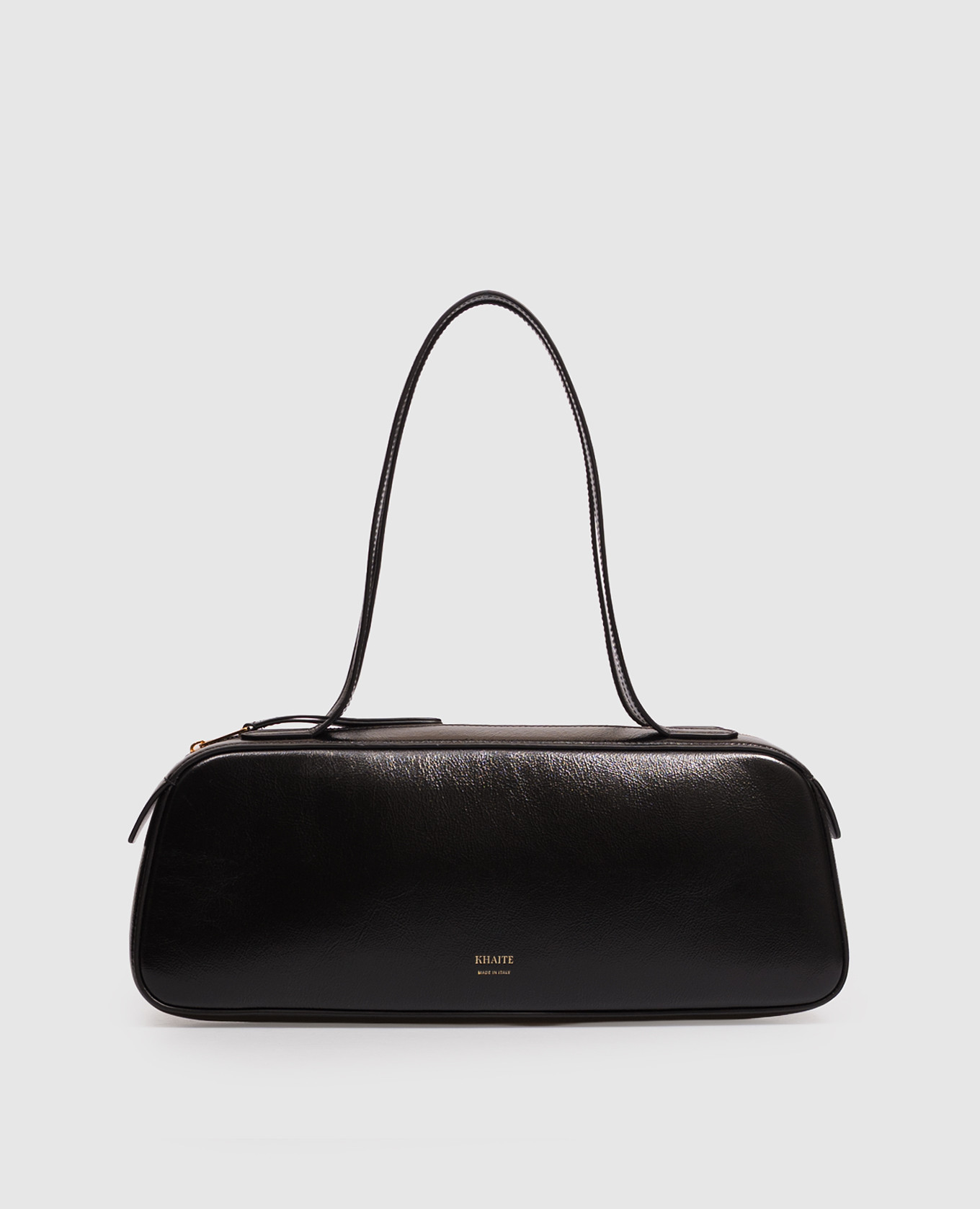 Simona black glossy leather baguette bag