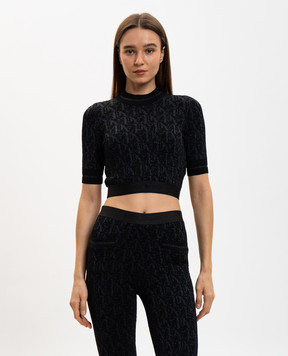 Palm Angels Black top with lurex pattern PWHT010R24KNI001