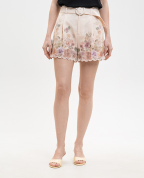 Twinset Beige printed linen shorts 261TT2572