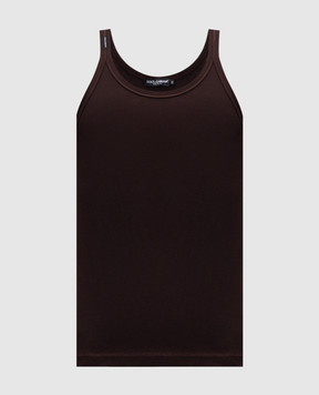 Dolce&Gabbana Brown ribbed T-shirt with logo patch G8SY5TFU7AV